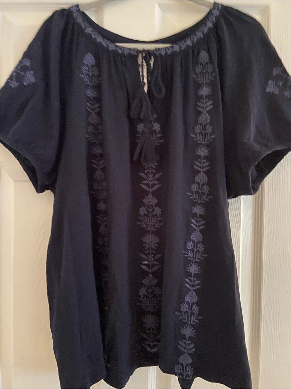 Style & Co. Navy Embroidered Peasant Blouse